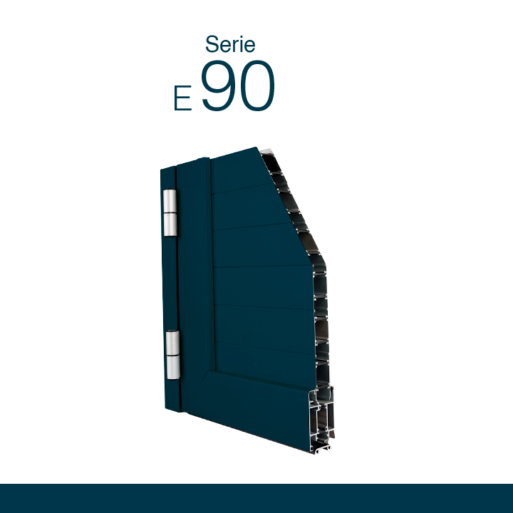 Serie-E90 Sistema de puerta practicable con Rotura de Puente Térmico, diseñada especialmente para entradas de tráficos medios e intensivos.